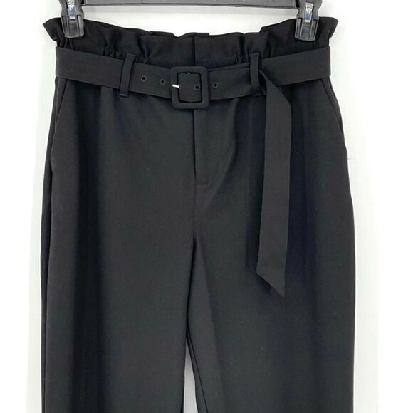Danielle Bernstein Black Pleated Belted Paperbag Waist Straight Leg Pants Small - Picture 2 of 10
